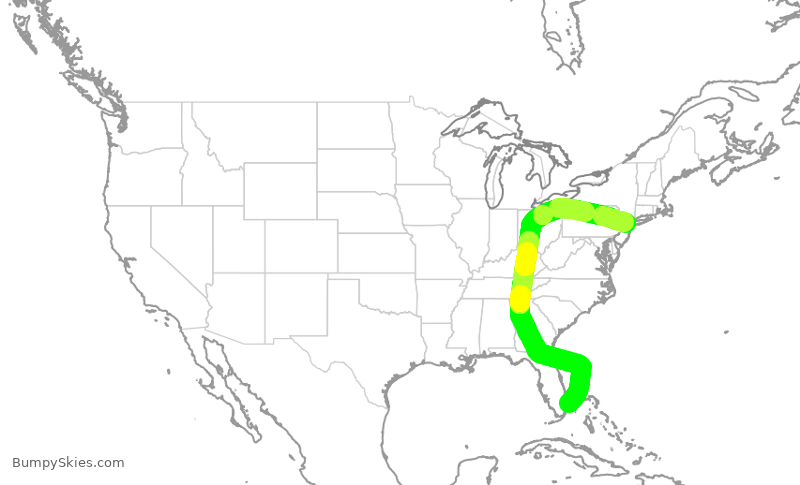 Turbulence forecast map for UAL279, FLL to EWR