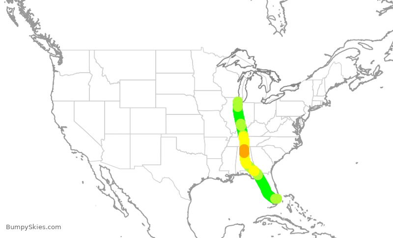 Turbulence forecast map for UAL279, ORD to FLL