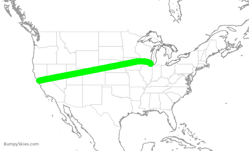 Turbulence forecast map for UAL279, SFO to ORD