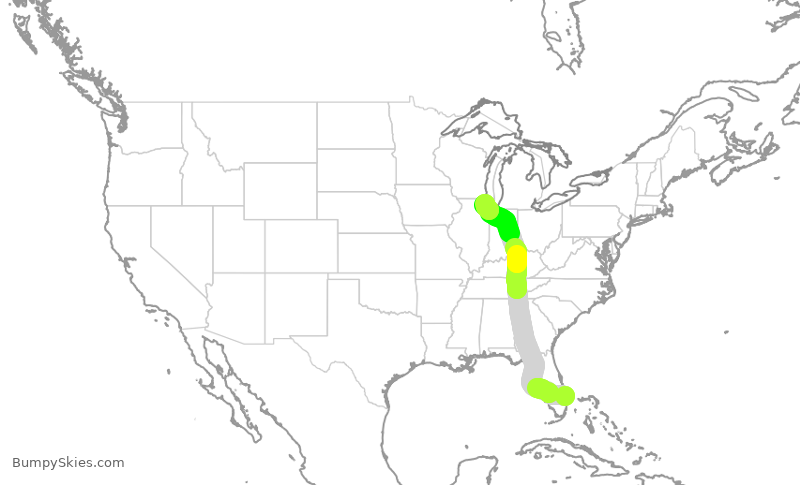 Turbulence forecast map for UAL2800, DJT to ORD