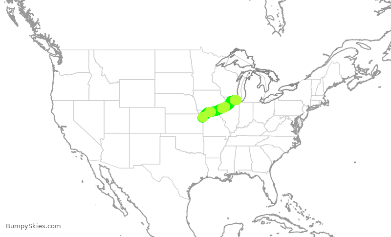 Turbulence forecast map for UAL2800, MCI to ORD