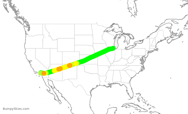 Turbulence forecast map for UAL2800, ORD to ONT