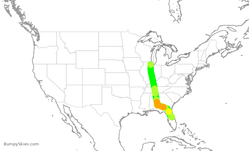 Turbulence forecast map for UAL2801, ORD to MCO
