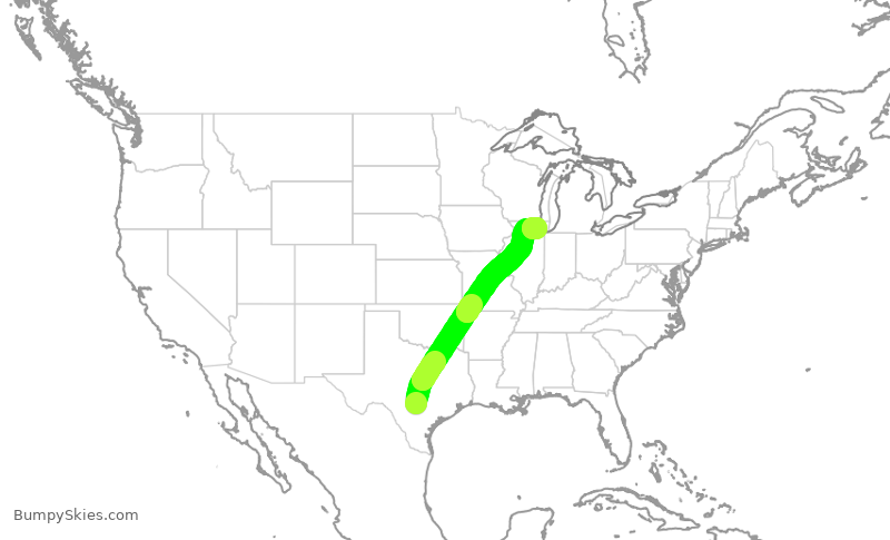 Turbulence forecast map for UAL2801, SAT to ORD