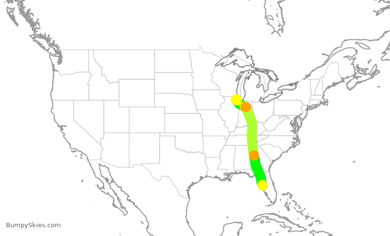 Turbulence forecast map for UAL2801, TPA to ORD