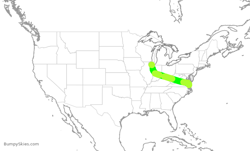 Turbulence forecast map for UAL2807, ORD to ORF
