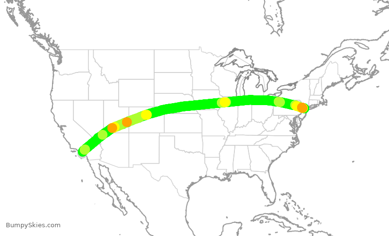 Turbulence forecast map for UAL2807, SNA to EWR