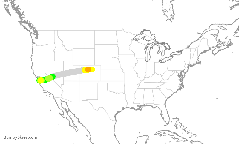 Turbulence forecast map for UAL2808, DEN to SJC