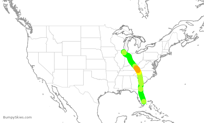 Turbulence forecast map for UAL2809, FLL to ORD