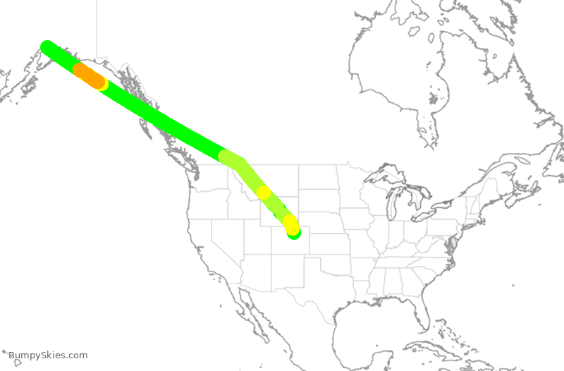 Turbulence forecast map for UAL280, DEN to ANC