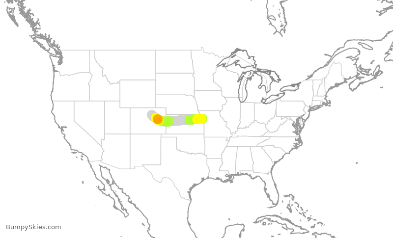 Turbulence forecast map for UAL280, MCI to DEN