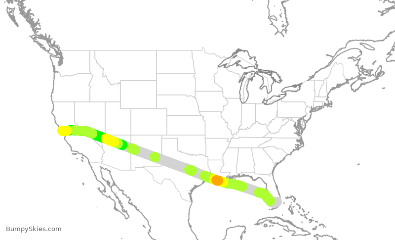 Turbulence forecast map for UAL2810, MIA to SFO