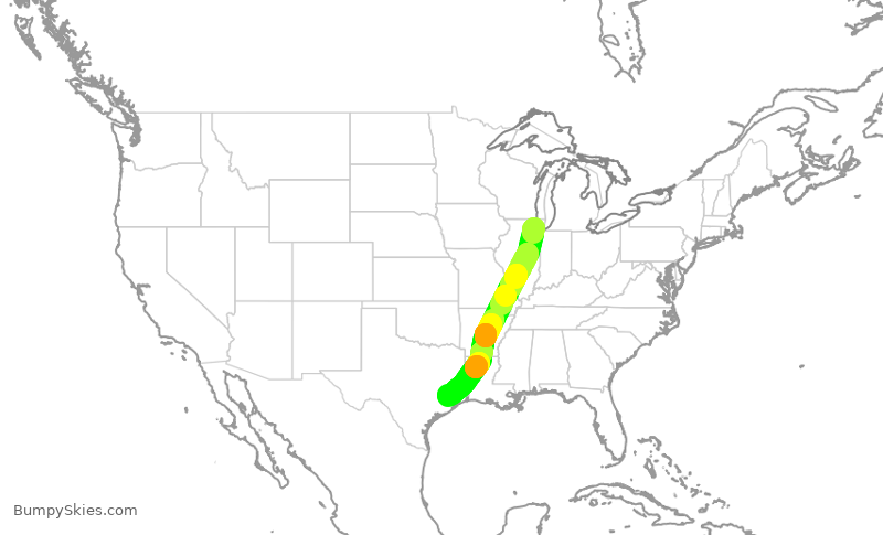 Turbulence forecast map for UAL2813, ORD to IAH