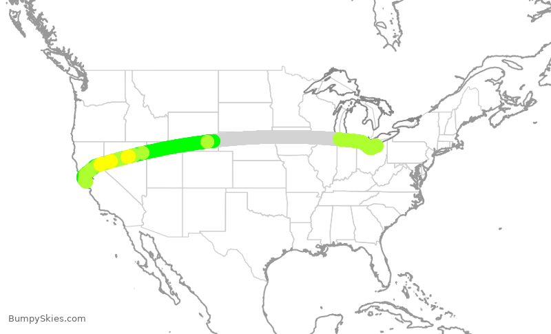 Turbulence forecast map for UAL2817, CLE to SFO