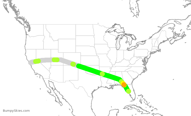 Turbulence forecast map for UAL2818, SFO to TPA