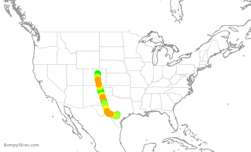 Turbulence forecast map for UAL2819, DEN to SAT