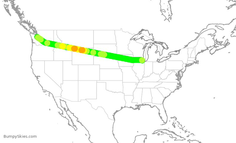 Turbulence forecast map for UAL2820, ORD to SEA