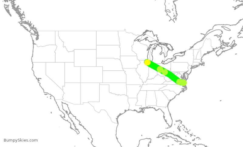Turbulence forecast map for UAL2821, ORF to ORD