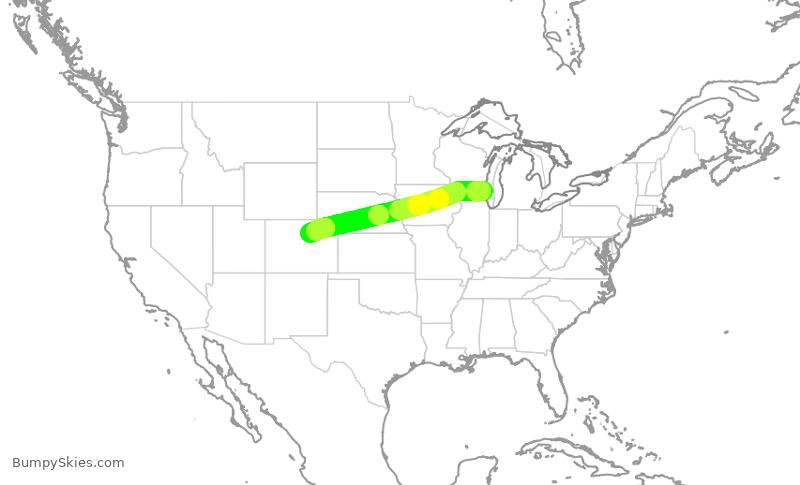 Turbulence forecast map for UAL2822, MKE to DEN