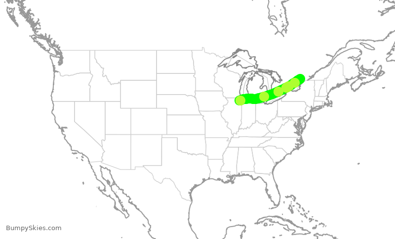 Turbulence forecast map for UAL2822, ORD to YOW
