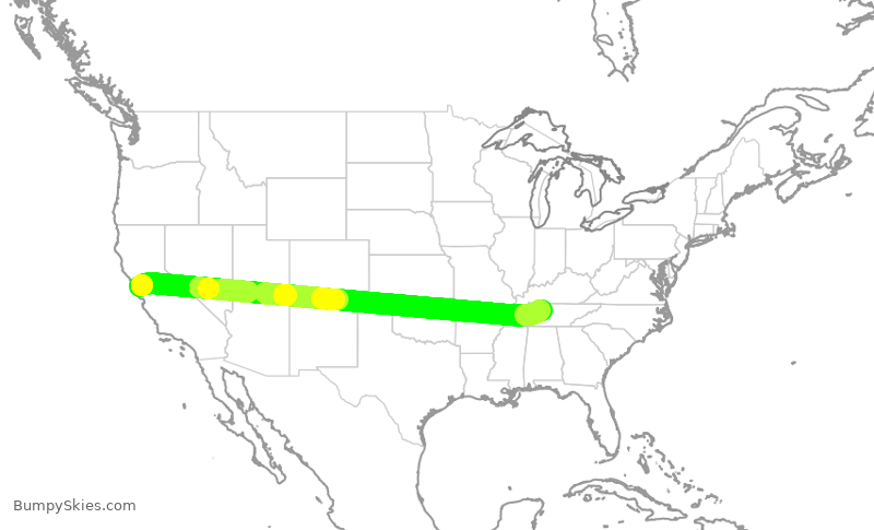Turbulence forecast map for UAL2823, SFO to BNA