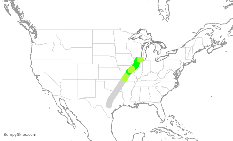 Turbulence forecast map for UAL2824, SAT to ORD