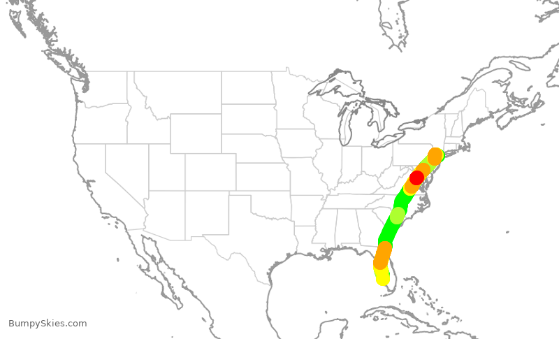 Turbulence forecast map for UAL2825, RSW to EWR
