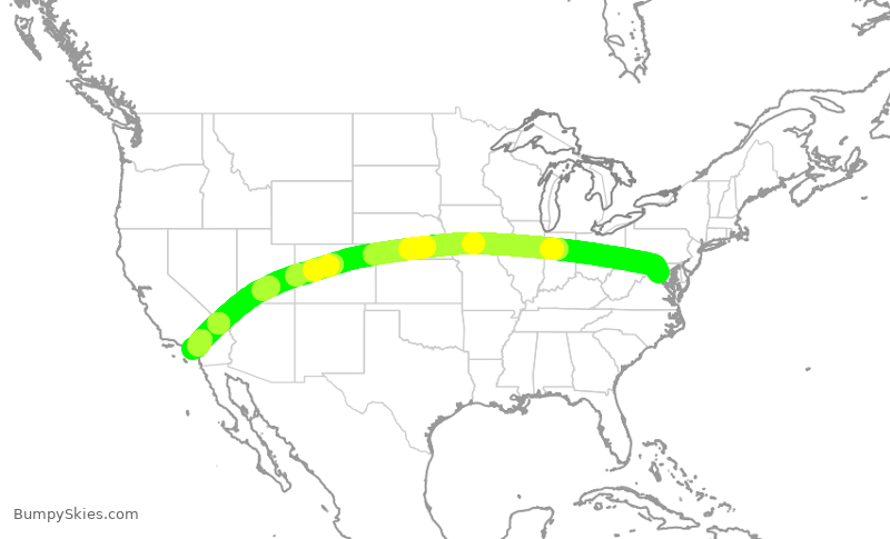 Turbulence forecast map for UAL282, IAD to SNA