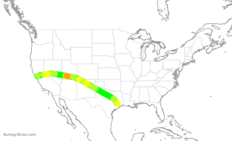 Turbulence forecast map for UAL2831, SFO to IAH