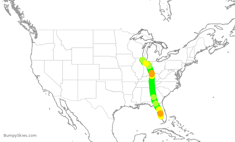Turbulence forecast map for UAL2832, RSW to ORD
