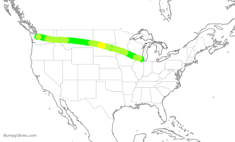 Turbulence forecast map for UAL2835, SEA to ORD