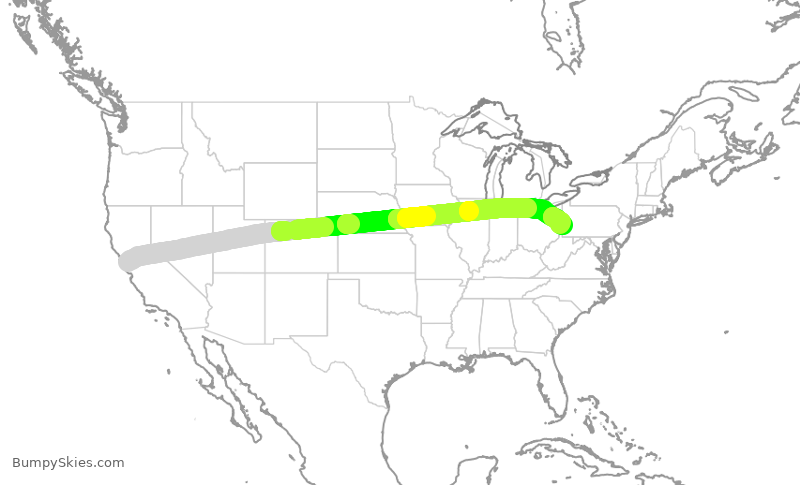 Turbulence forecast map for UAL2836, SFO to PIT