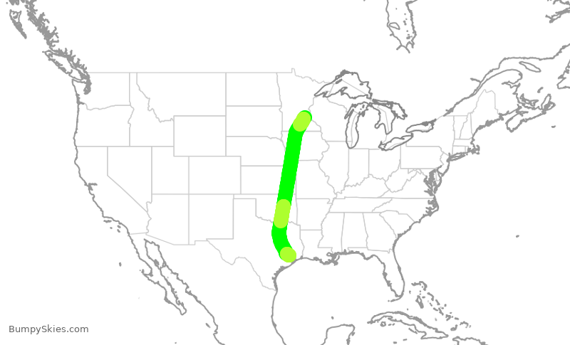 Turbulence forecast map for UAL283, MSP to IAH