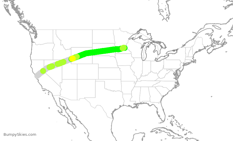 Turbulence forecast map for UAL283, SFO to MSP