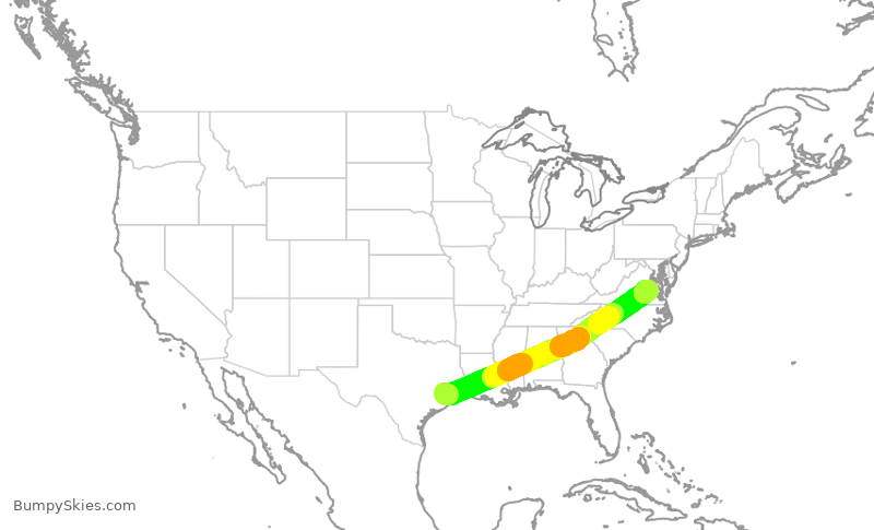Turbulence forecast map for UAL2840, IAH to RIC