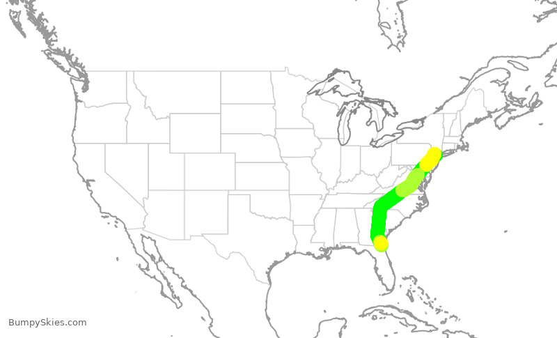 Turbulence forecast map for UAL2841, JAX to EWR