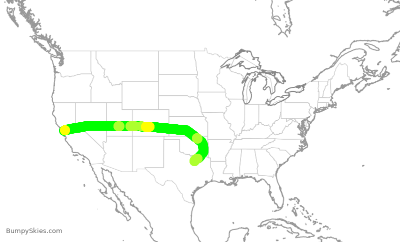 Turbulence forecast map for UAL2842, SFO to DFW
