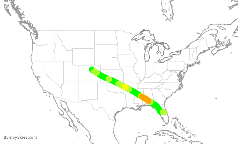 Turbulence forecast map for UAL2845, MCO to DEN