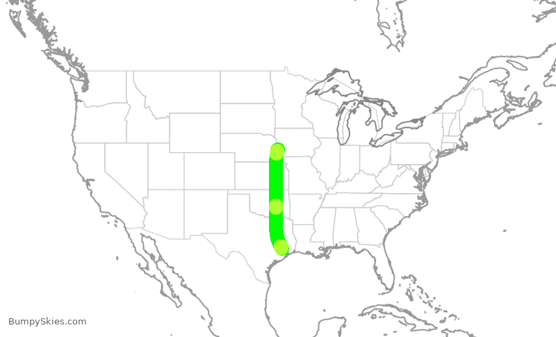 Turbulence forecast map for UAL2846, IAH to OMA