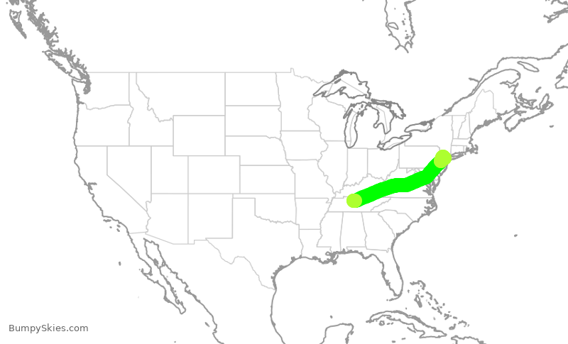 Turbulence forecast map for UAL2848, BNA to EWR