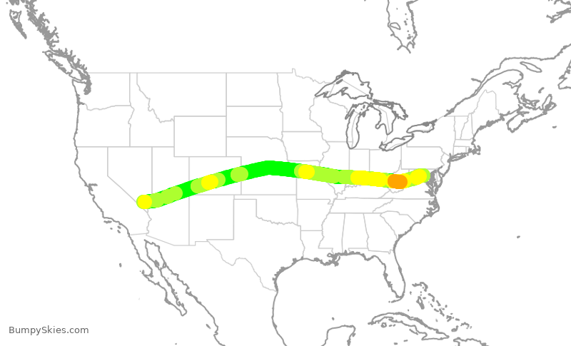 Turbulence forecast map for UAL284, LAS to IAD