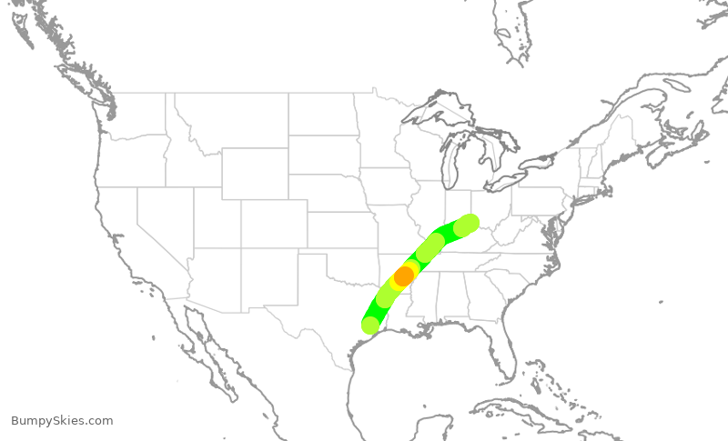 Turbulence forecast map for UAL2850, IAH to CVG