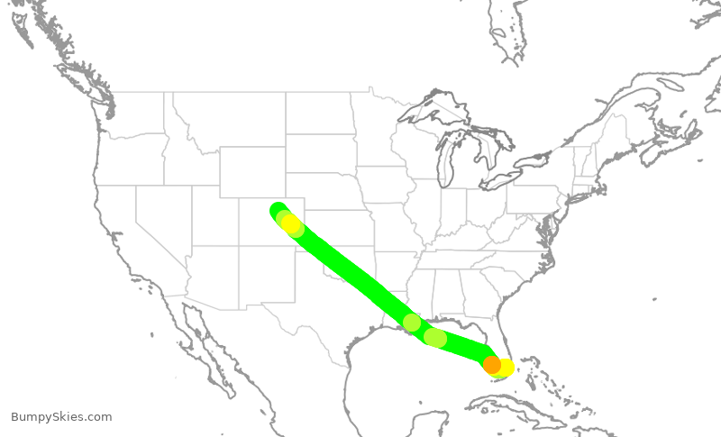 Turbulence forecast map for UAL2852, MIA to DEN