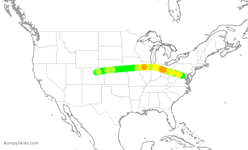 Turbulence forecast map for UAL2853, DEN to IAD