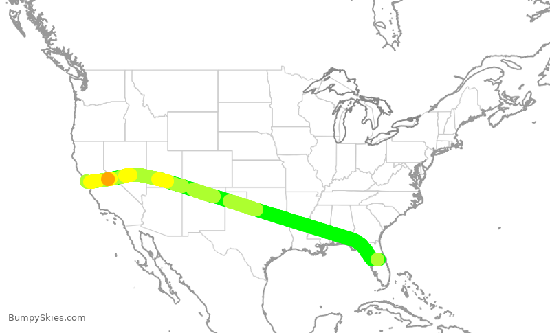 Turbulence forecast map for UAL2855, MCO to SFO