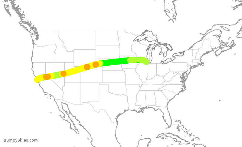 Turbulence forecast map for UAL2855, SFO to ORD