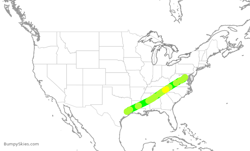 Turbulence forecast map for UAL2857, IAD to IAH