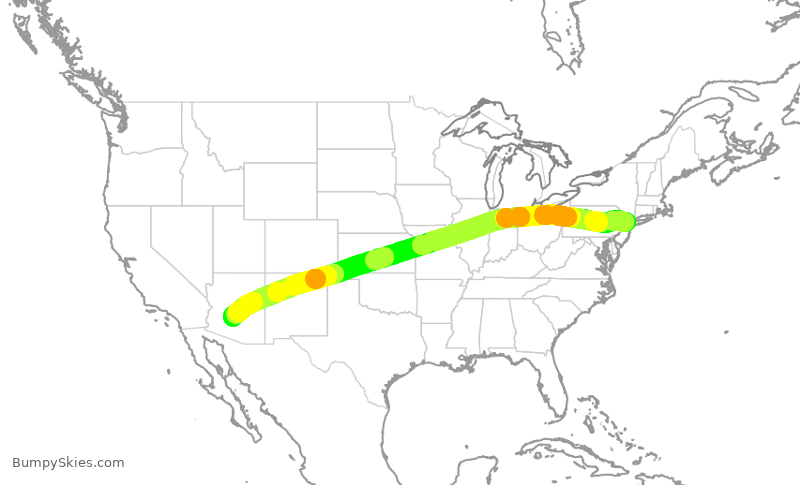 Turbulence forecast map for UAL2858, EWR to PHX
