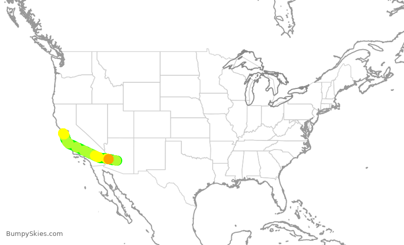 Turbulence forecast map for UAL2858, PHX to SFO