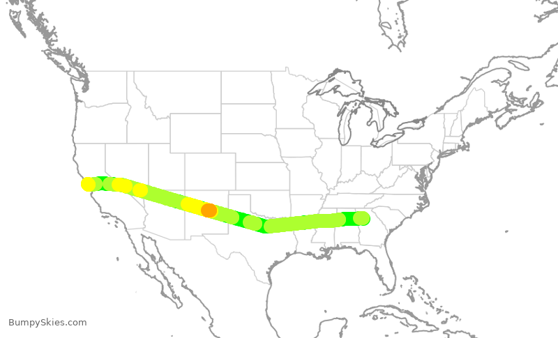 Turbulence forecast map for UAL285, ATL to SFO